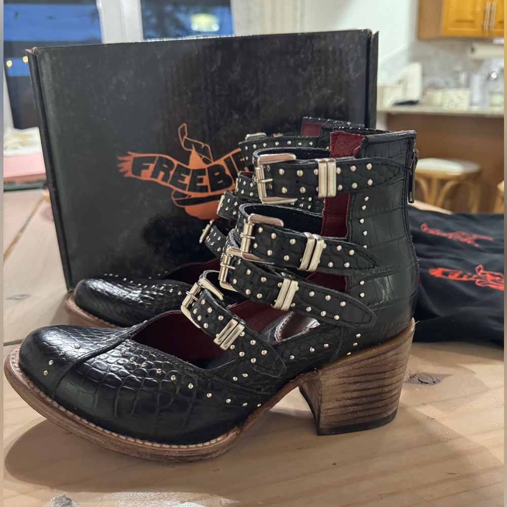 Like New With Box Freebird Felicity Booties - Black Croc - 8